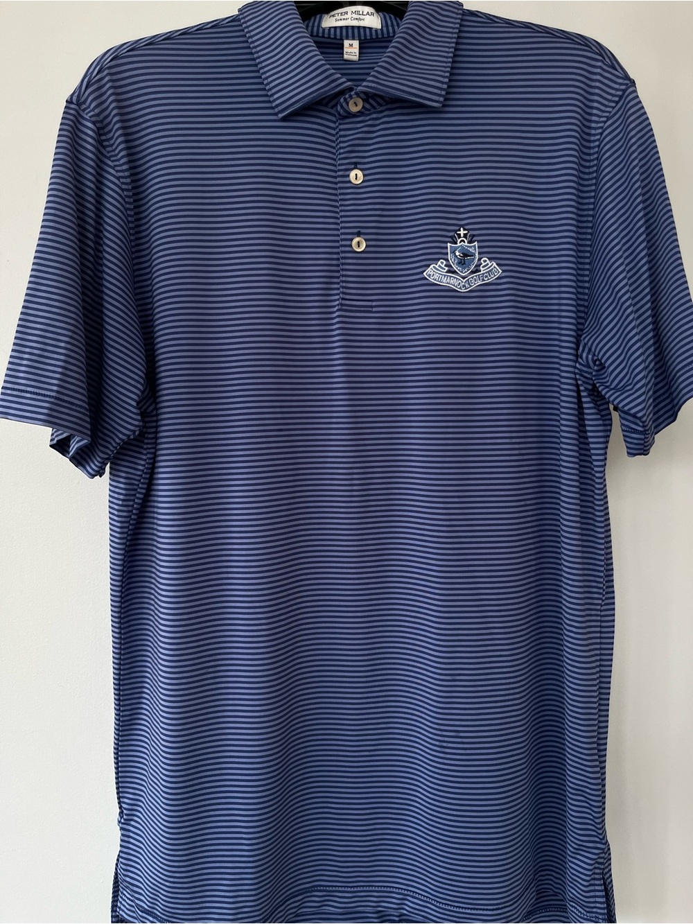 Peter Millar Summer Comfort Navy and Light Blue Striped Polo Size M